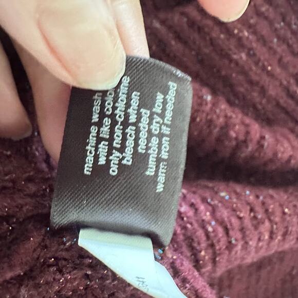 Lane Bryant Women Sweater 22 /24 Burgundy Ribbed Pullover Scalloped Hem Metallic - Picture 5 of 8